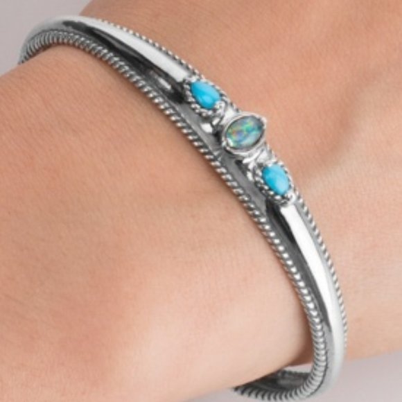 Carolyn Pollack Jewelry - Carolyn Pollack Turquoise and Opal Cuff Bracelet 925 Sterling Silver NEW